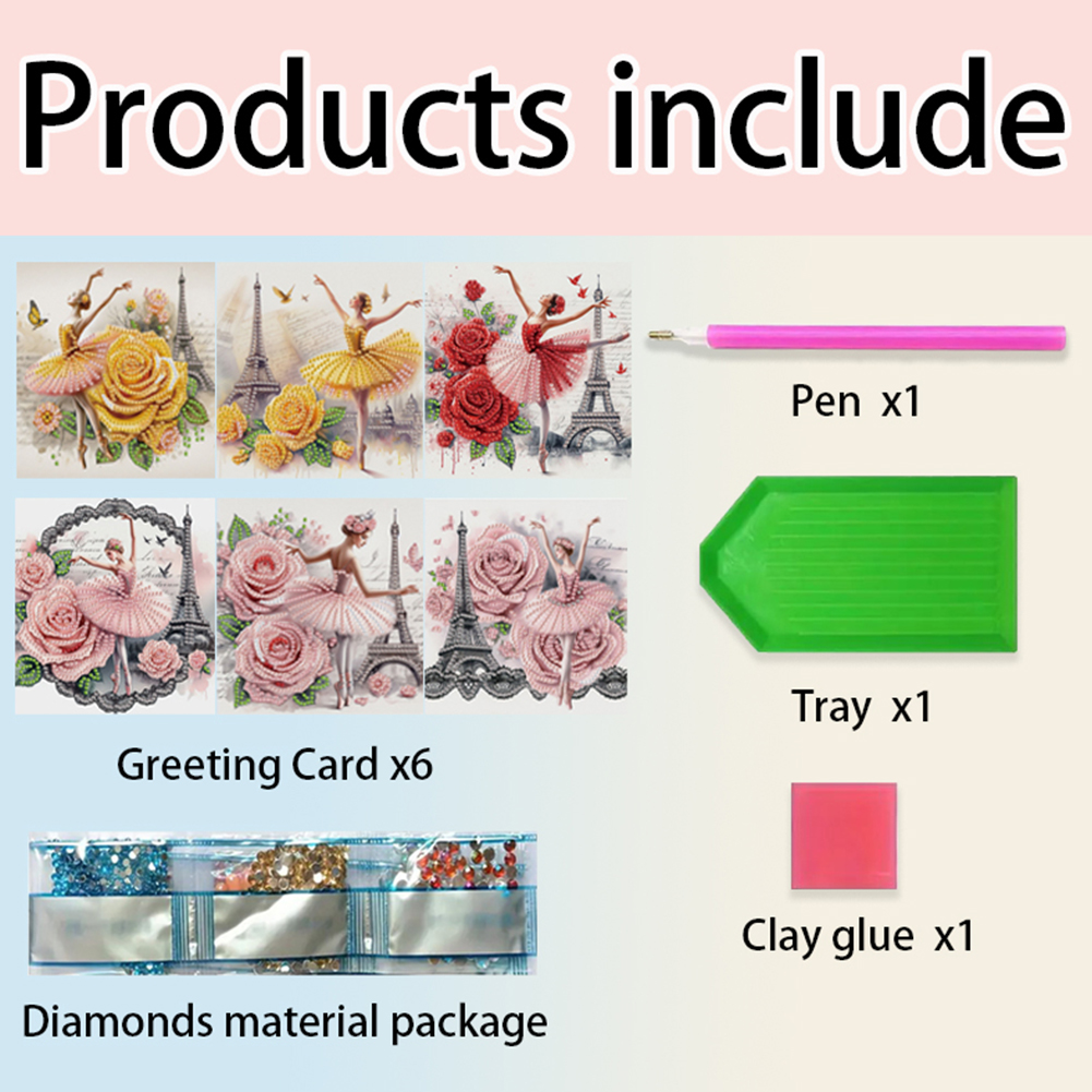 6Pcs DIY Diamond Painting Greeting Card - Ballet