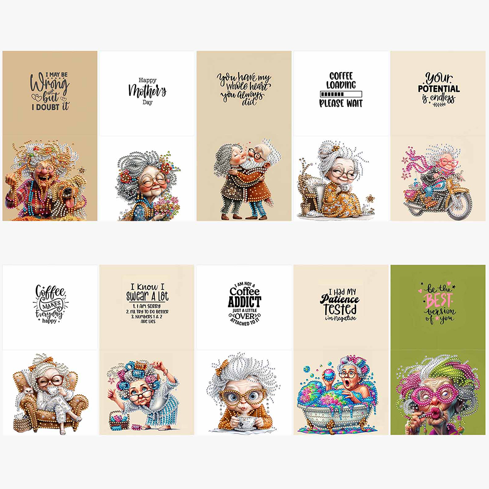 10Pcs DIY Diamond Painting Greeting Card - Old Lady