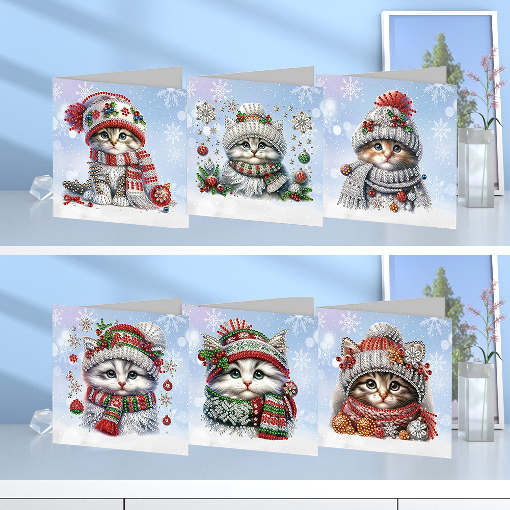 6Pcs DIY Diamond Painting Greeting Card - Kitten