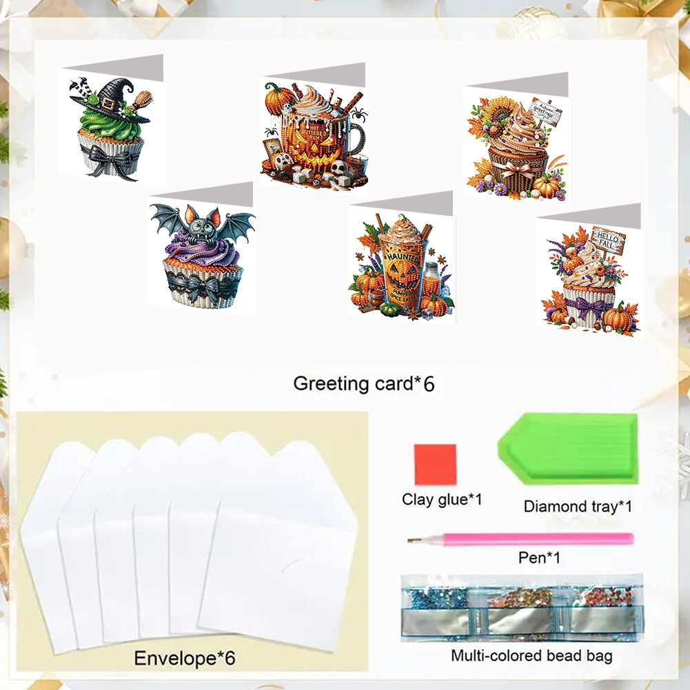 6Pcs DIY Diamond Painting Greeting Card - Halloween Designs