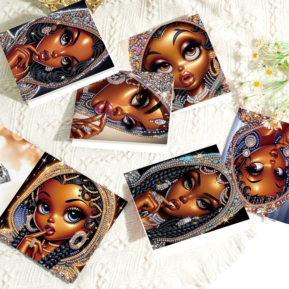 6Pcs DIY Diamond Painting Birthday Greeting Card - Black Girl for Adults