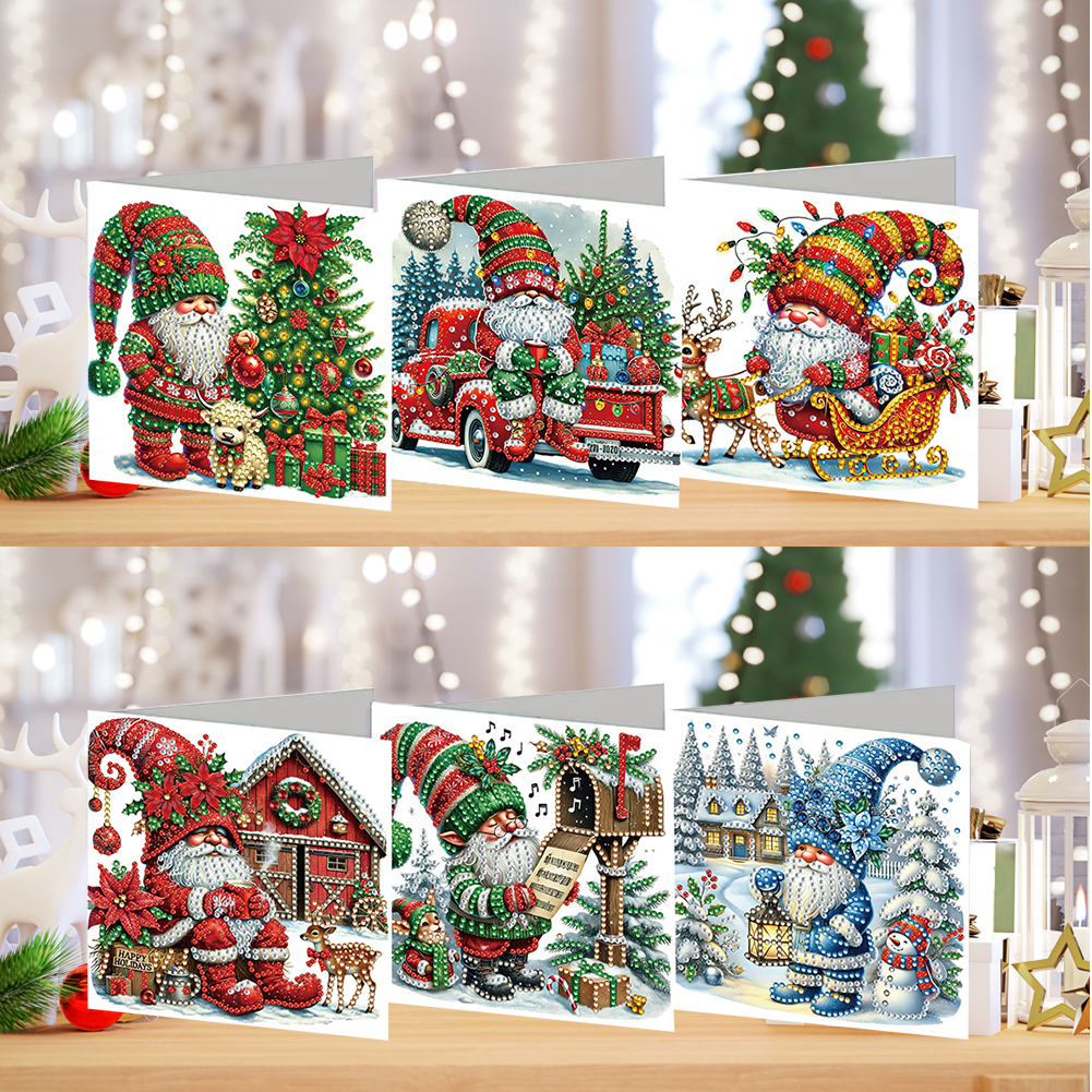 6Pcs DIY Diamond Painting Greeting Card - Xmas Gnome