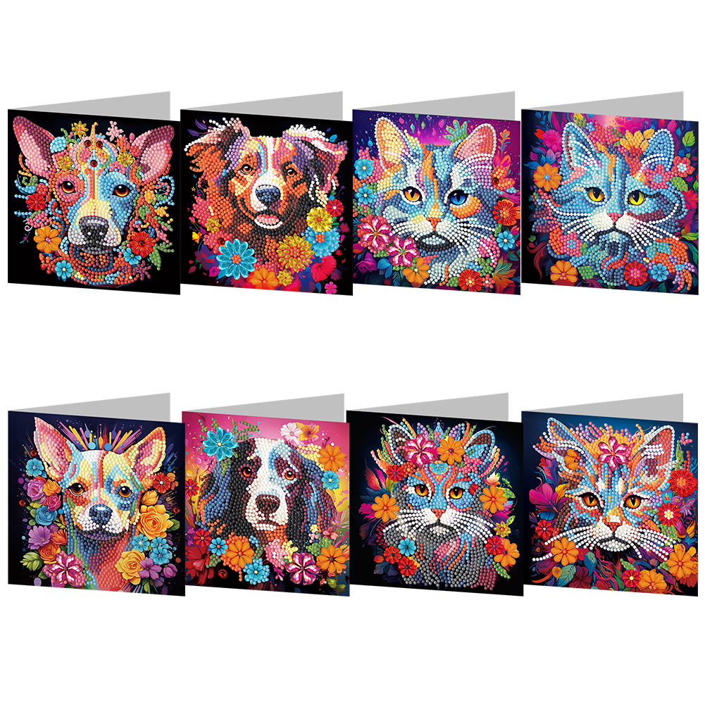 8pcs DIY Diamond Painting Greeting Card - Cats/Dogs