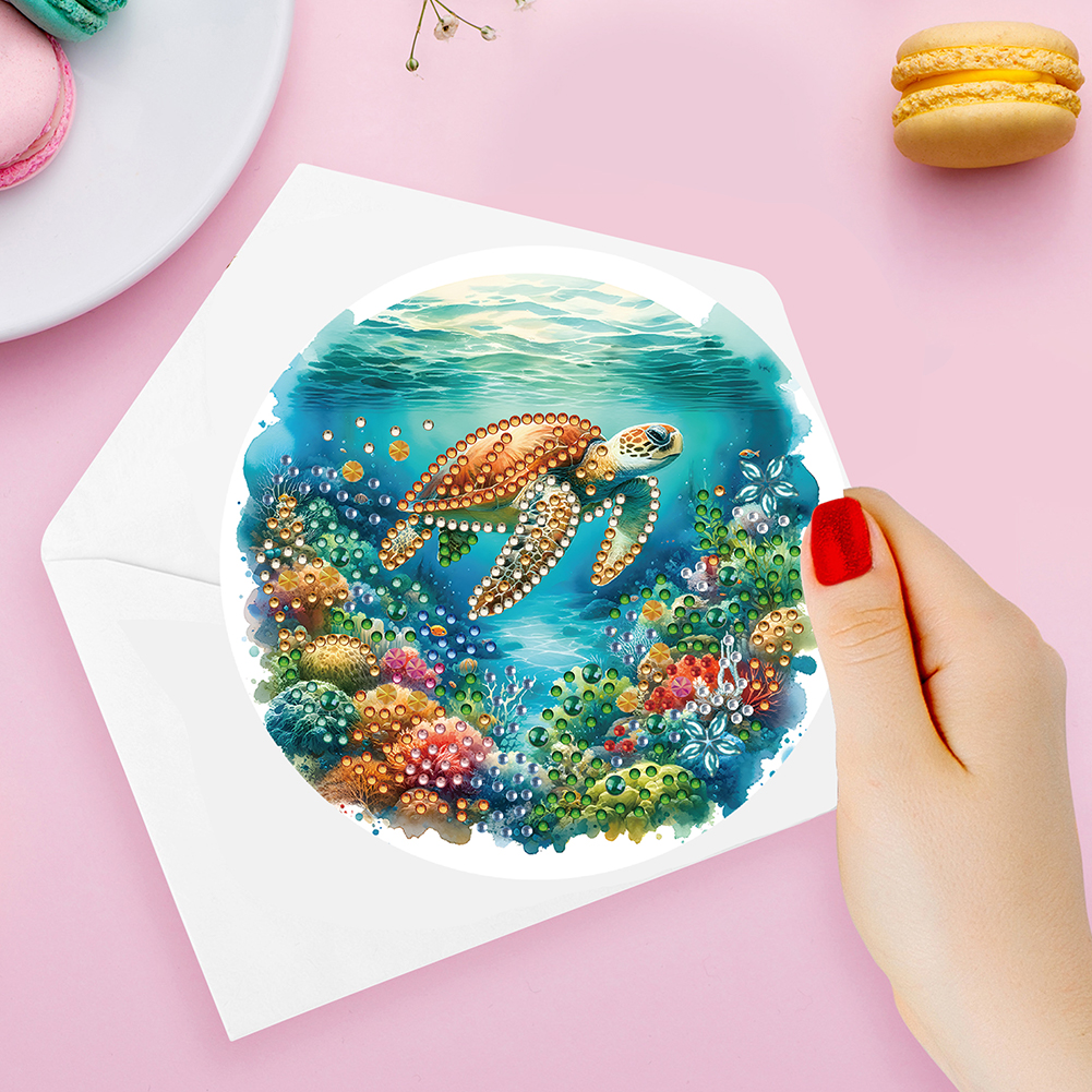 12Pcs DIY Diamond Painting Single-sided Greeting Card - Marine Animal