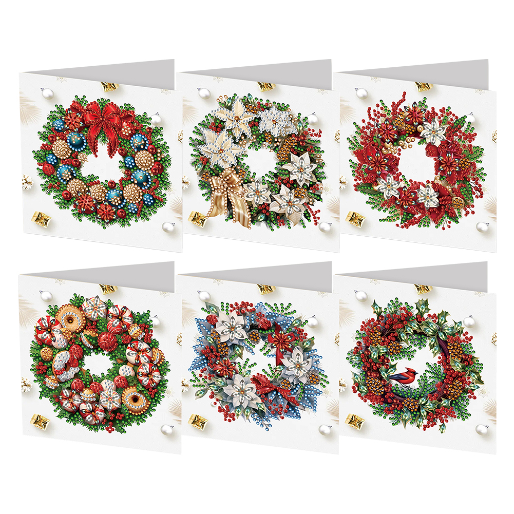 6Pcs DIY Diamond Painting Greeting Card - Christmas Wreath