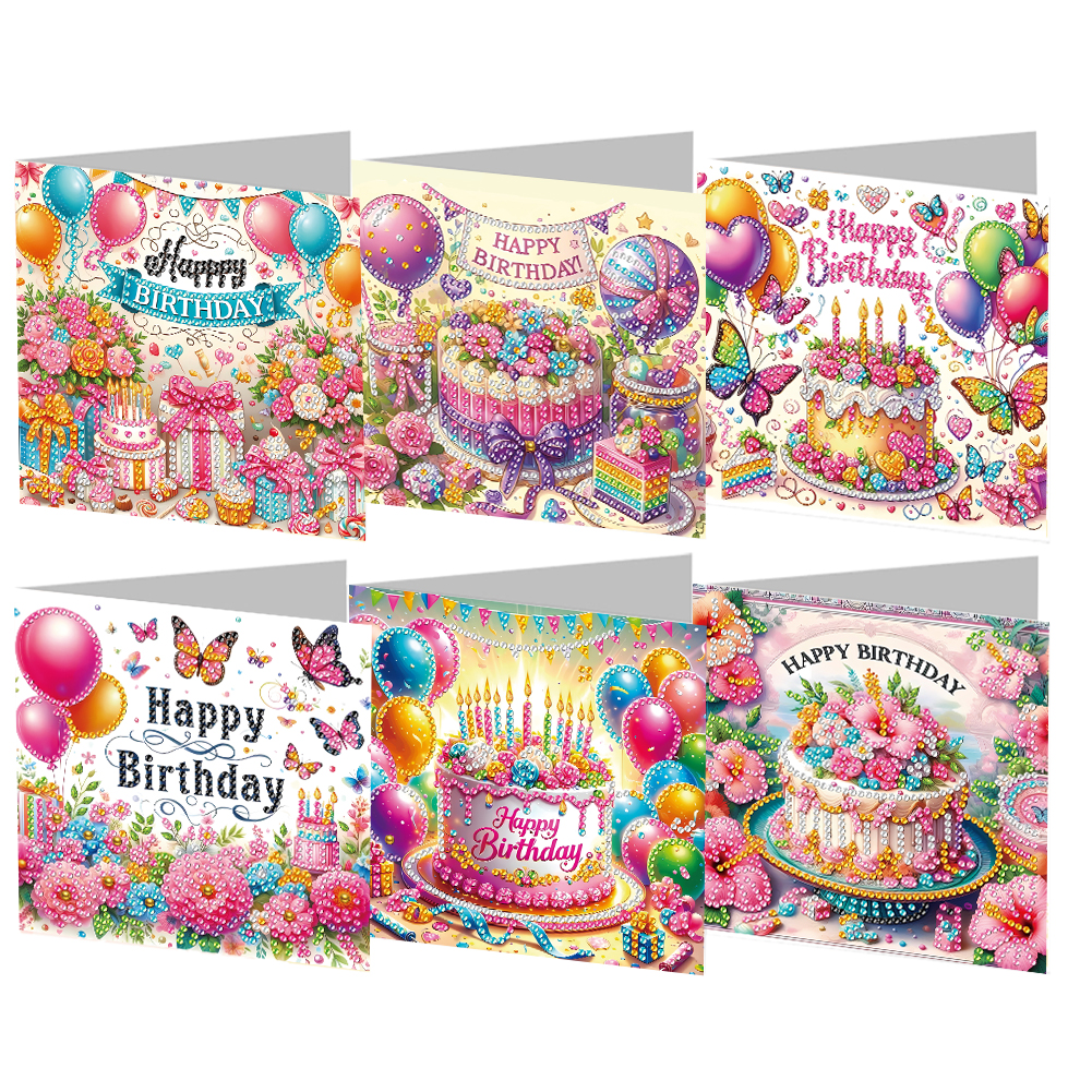 6Pcs DIY Diamond Painting Greeting Card - Birthday