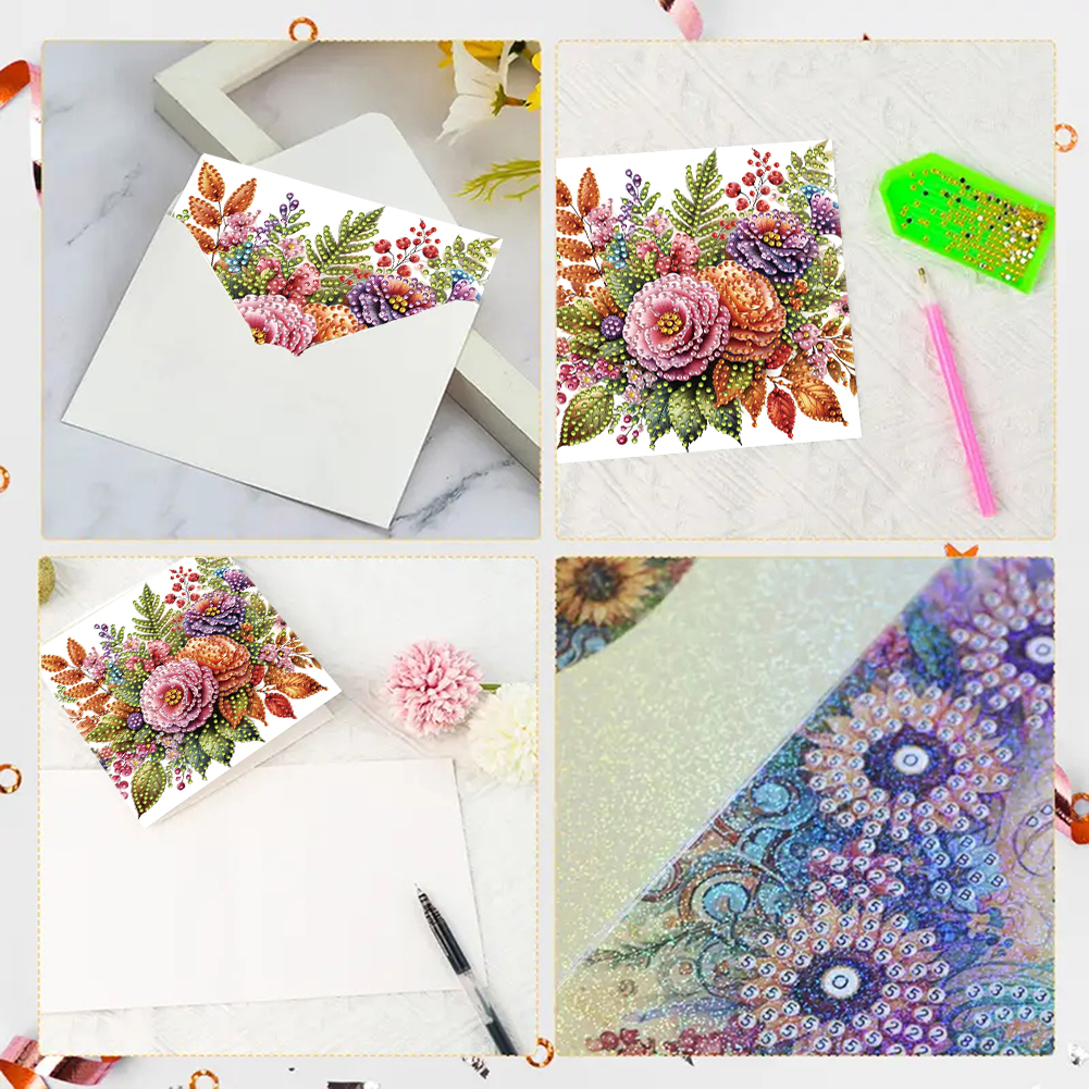 6Pcs DIY Diamond Painting Greeting Card - Flowers
