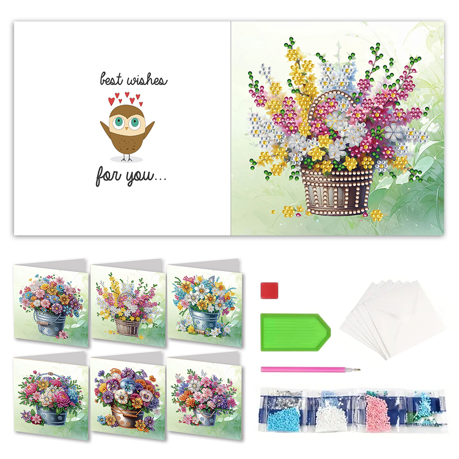 6Pcs DIY Diamond Painting Greeting Card - Flower Bucket