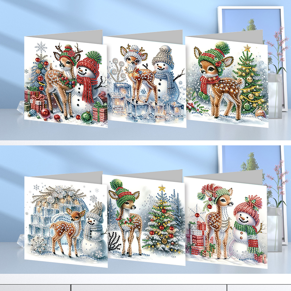 (Limited Stock)6pcs DIY Diamond Painting Greeting Card - Christmas Snowman