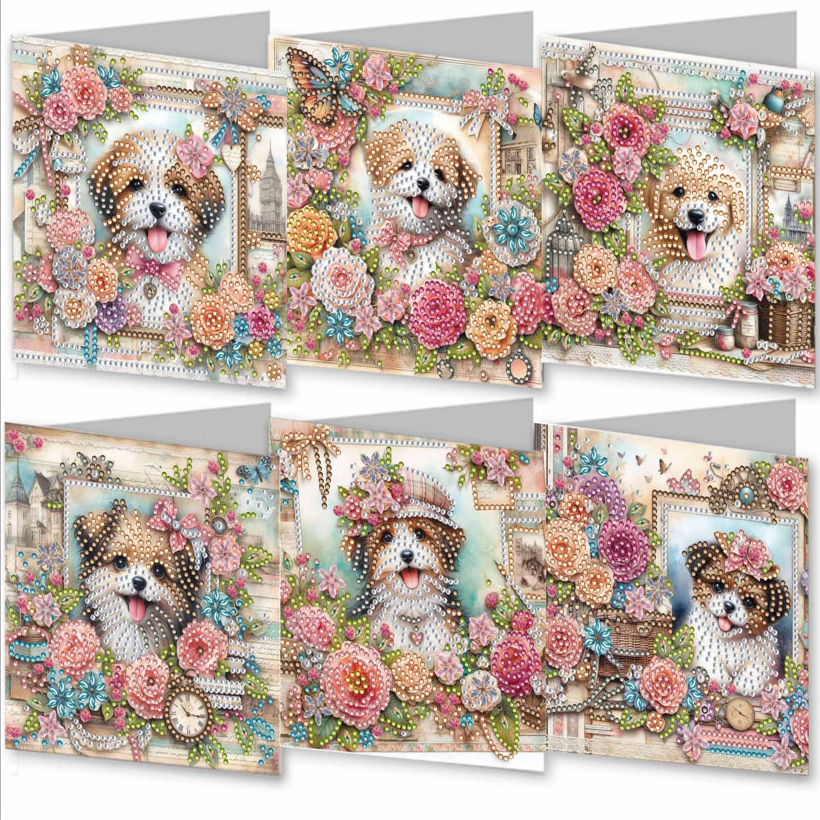 6Pcs DIY Diamond Painting Greeting Card - Dog Garden