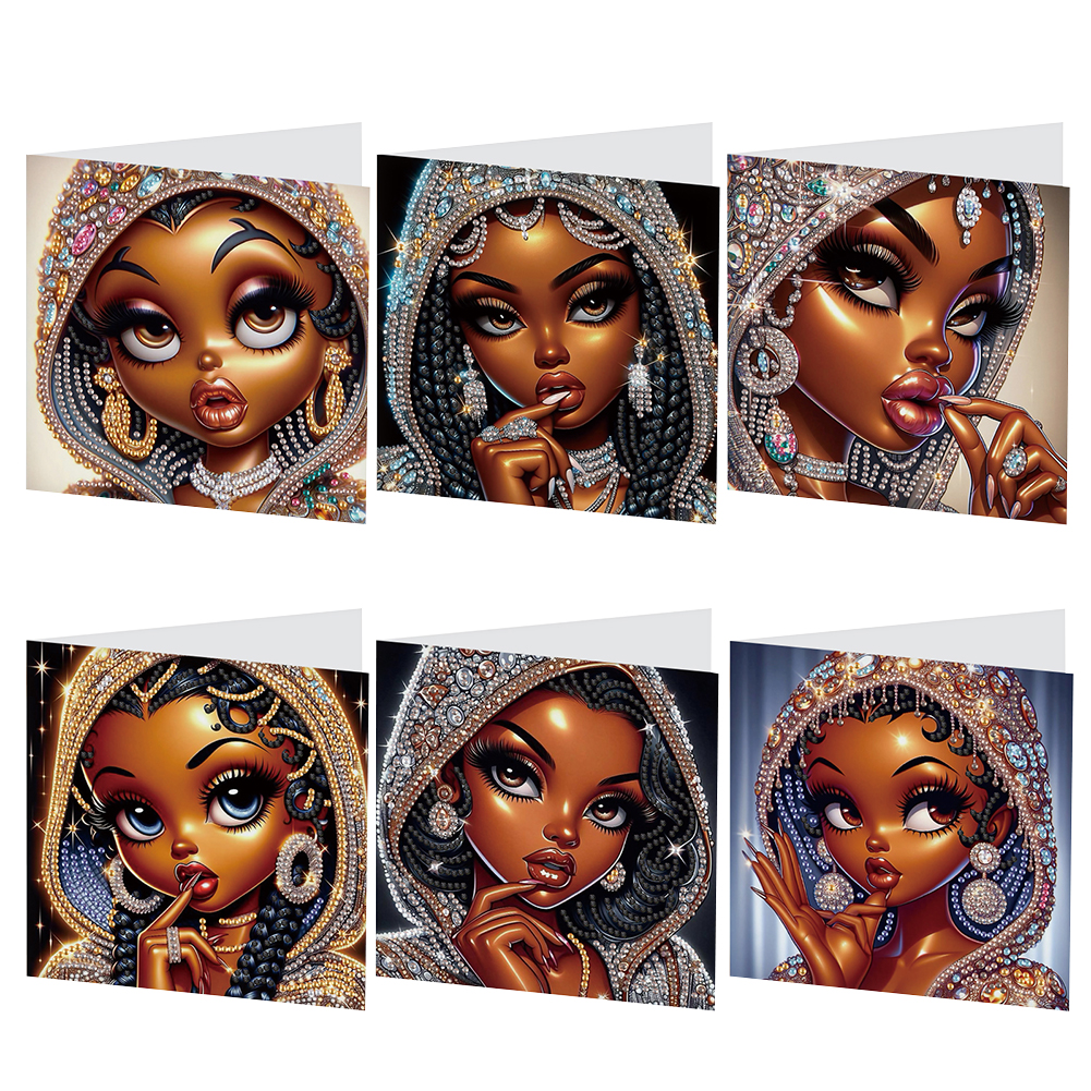 6Pcs DIY Diamond Painting Birthday Greeting Card - Black Girl for Adults