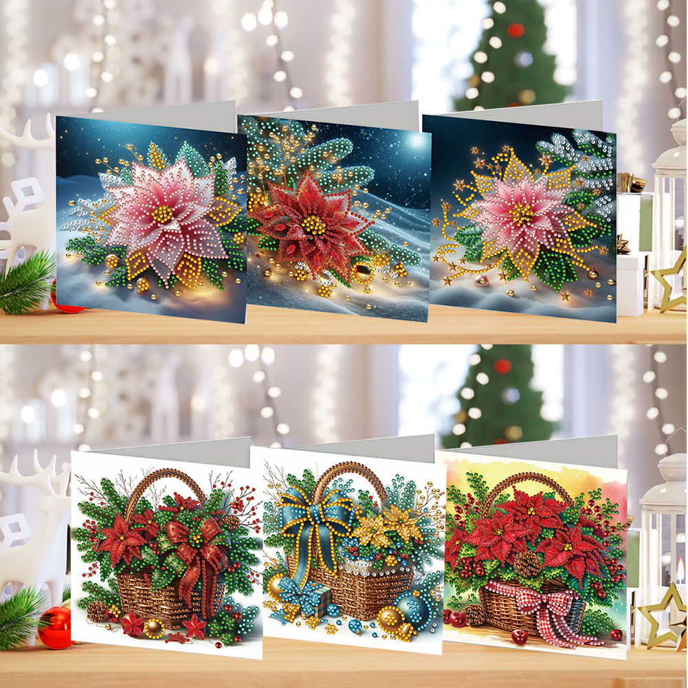 6Pcs DIY Diamond Painting Greeting Card - Xmas Flower