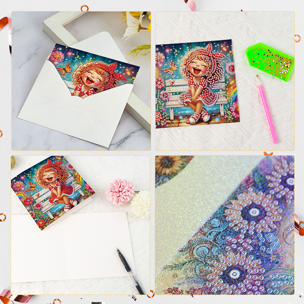 6Pcs DIY Diamond Painting Greeting Card - Girl