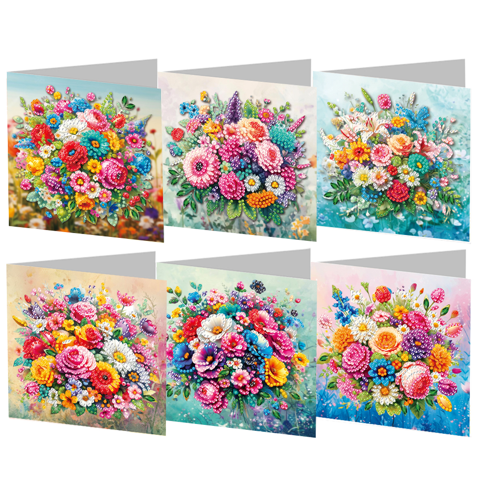 6Pcs DIY Diamond Painting Greeting Card - Flower