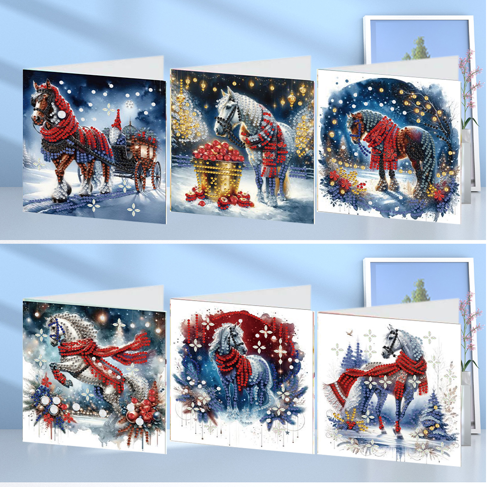 6Pcs DIY Diamond Painting Greeting Card - Xmas Horse