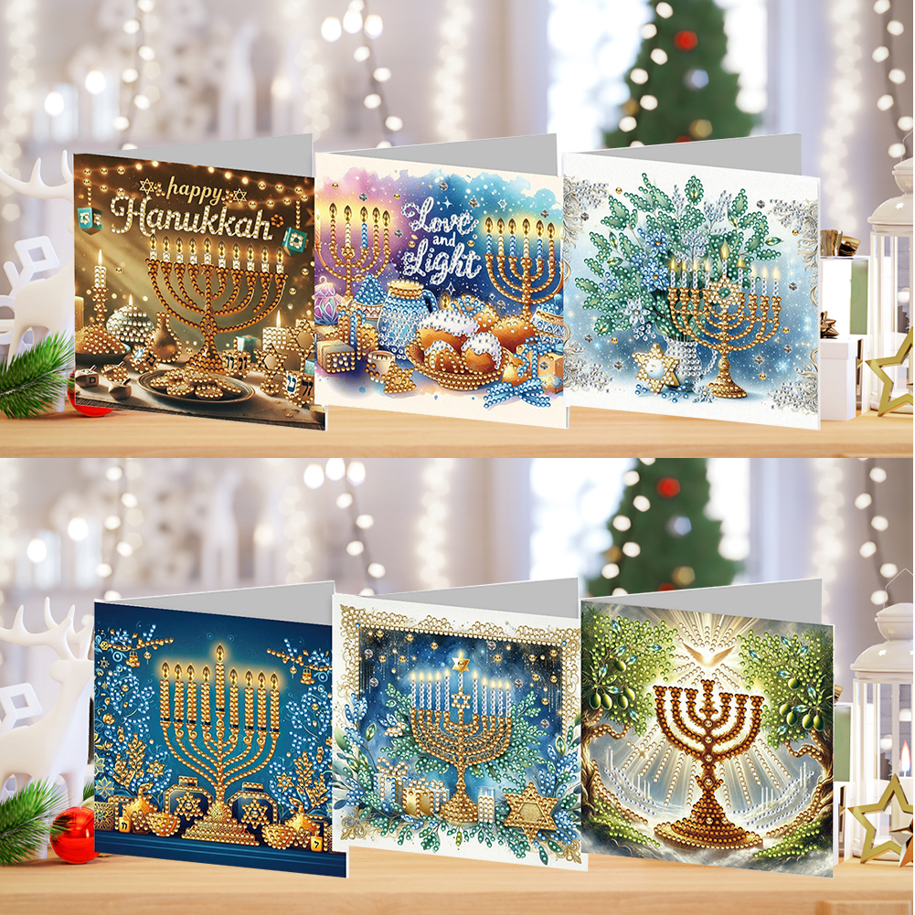 6Pcs DIY Diamond Painting Greeting Card - Hanukkah
