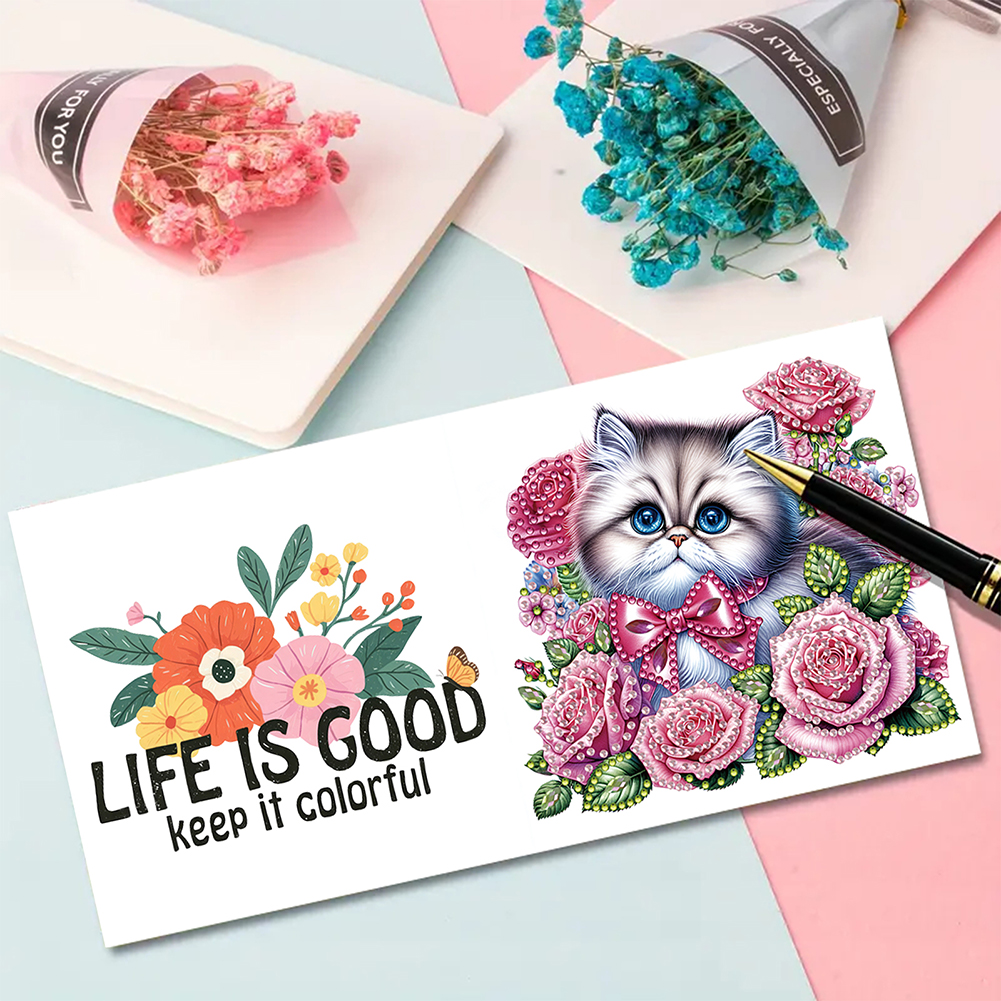 6Pcs DIY Diamond Painting Greeting Card - Cat