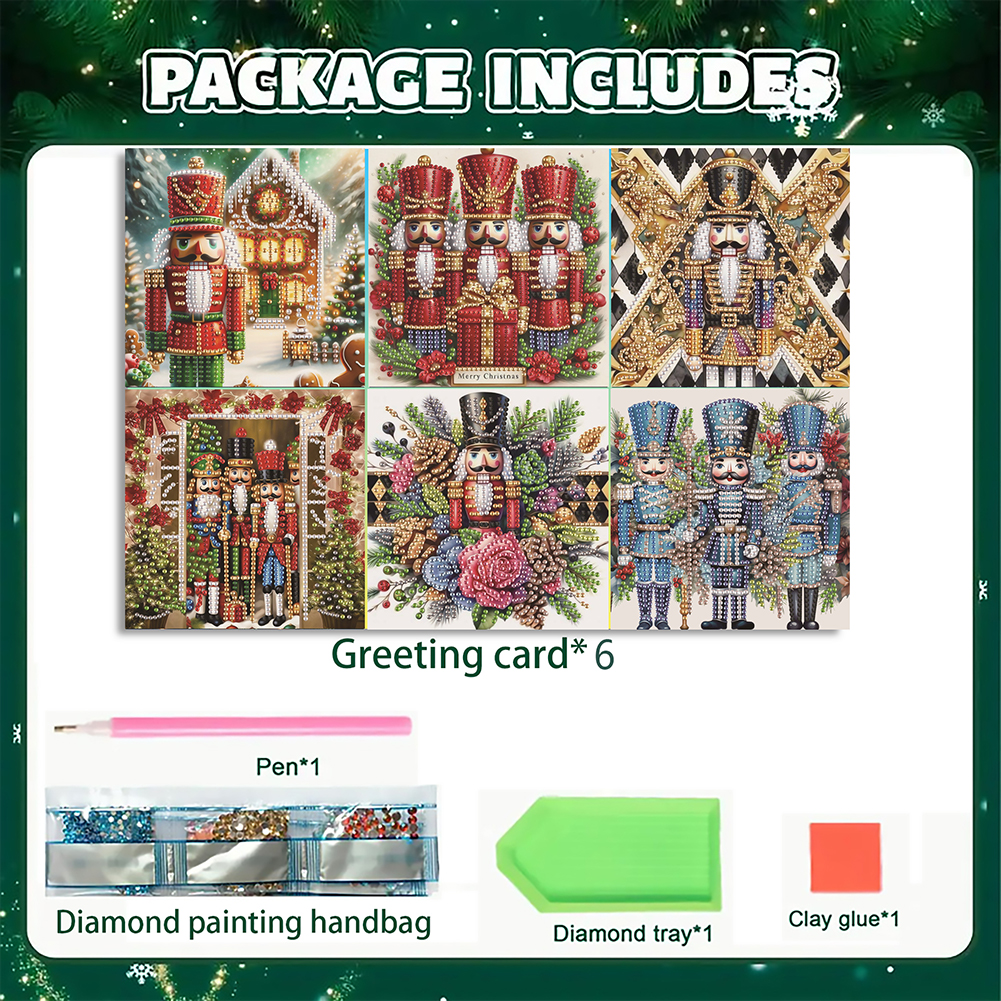 6Pcs DIY Diamond Painting Greeting Card - Nutcracker