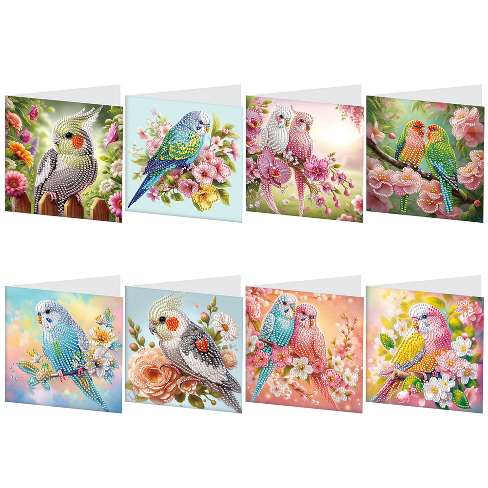 8Pcs DIY Diamond Painting Greeting Card - Bird Flower