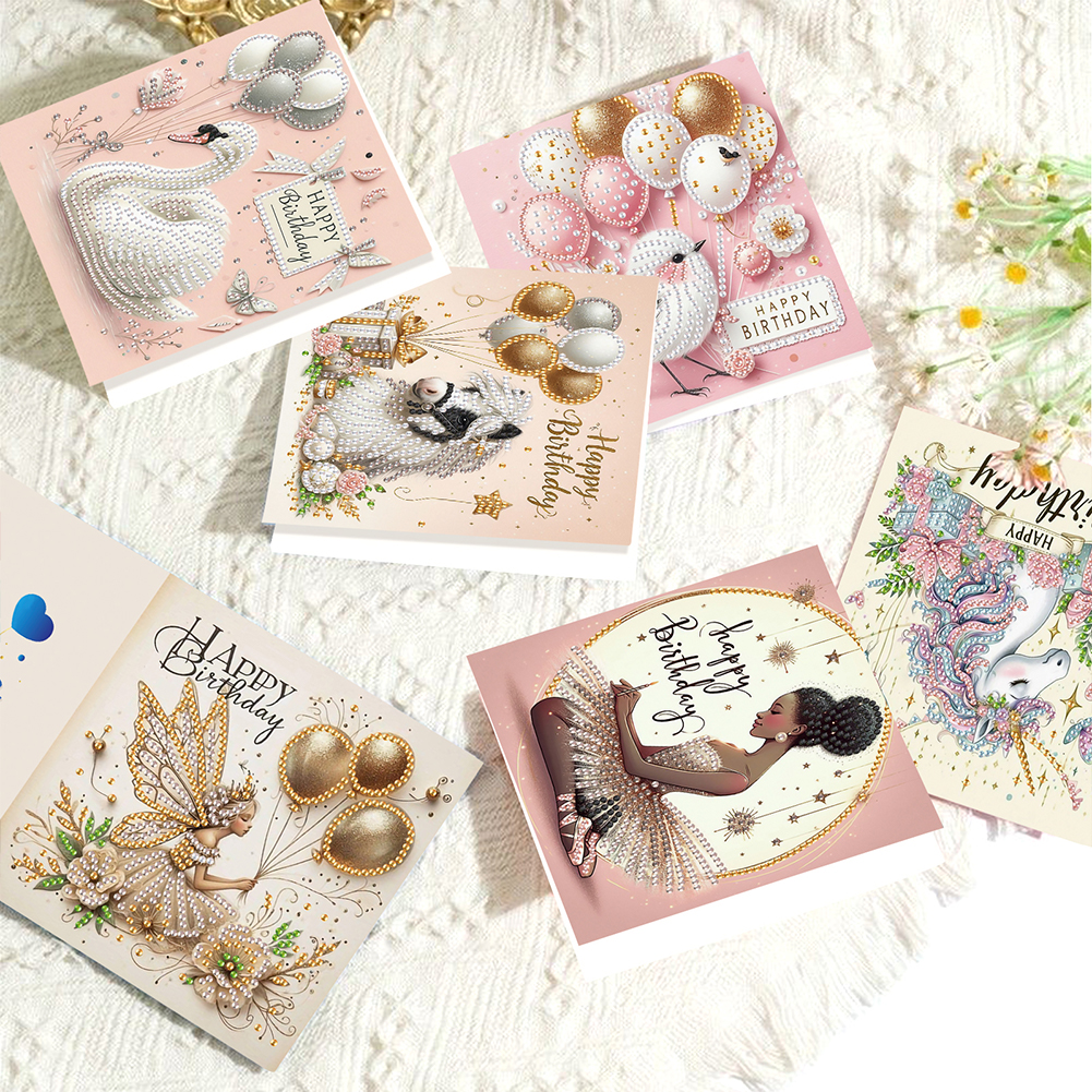 6Pcs DIY Diamond Painting Birthday Greeting Card - Birthday Animal for Adults