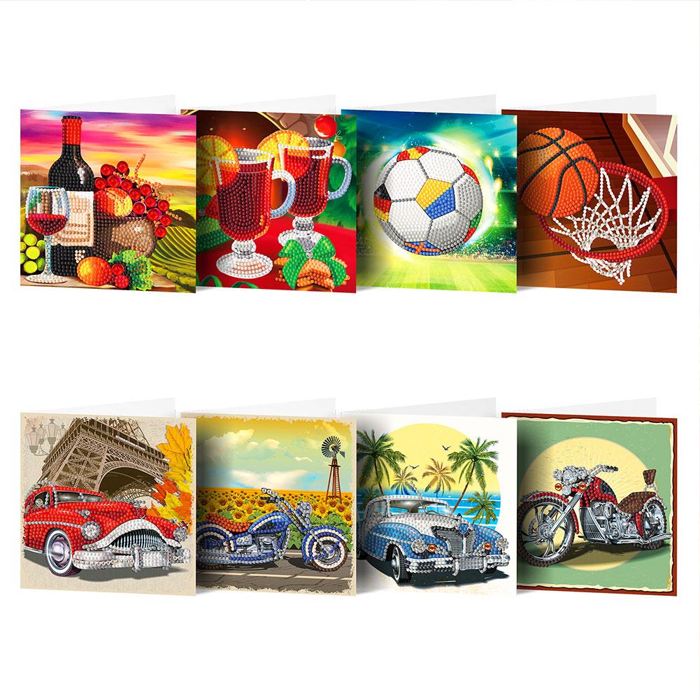 8pcs DIY Diamond Painting Greeting Cards with Envelopes Mosaic Postcards