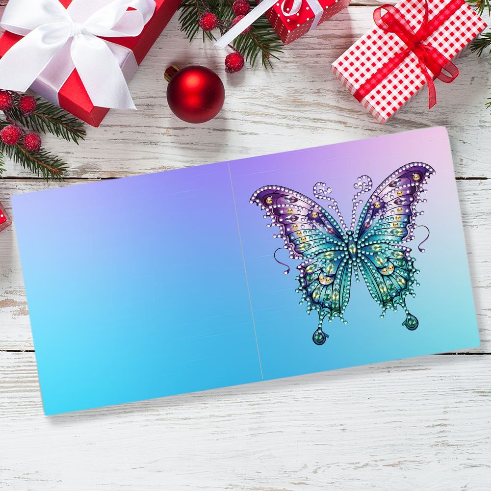 6pcs DIY Diamond Painting Greeting Card - Blue Butterfly