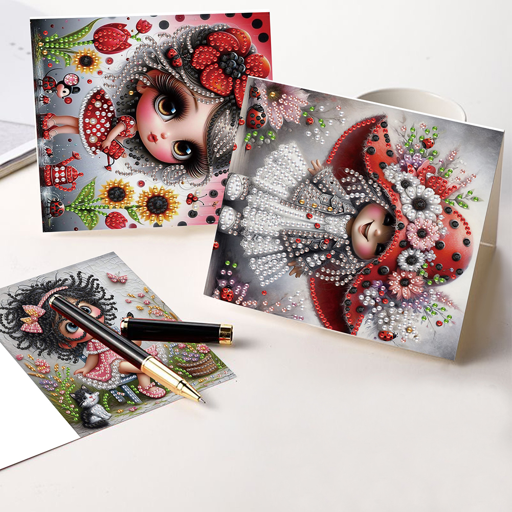 6Pcs DIY Diamond Painting Greeting Card - Girl