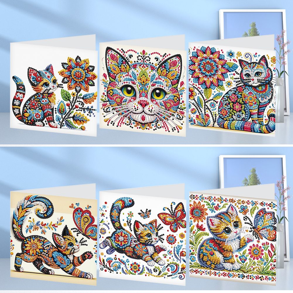 6Pcs DIY Diamond Painting Greeting Card - Mandala Kitten