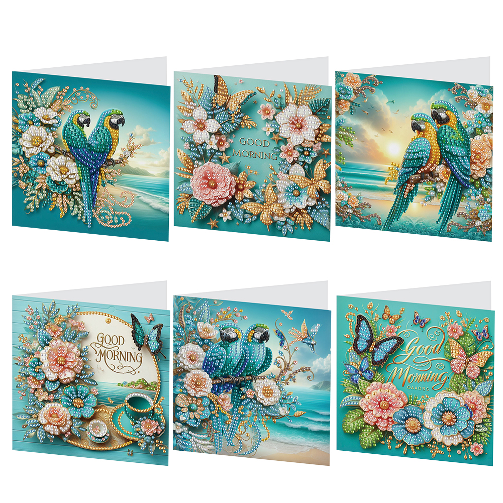 6Pcs DIY Diamond Painting Birthday Greeting Card - Parrot for Family Friends