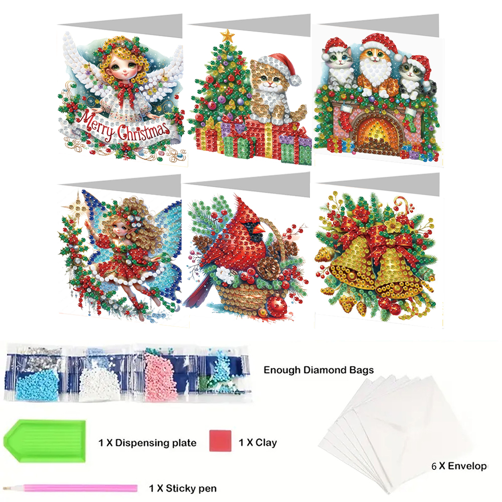 (Limited Stock)6Pcs DIY Diamond Painting Greeting Card - Merry Christmas
