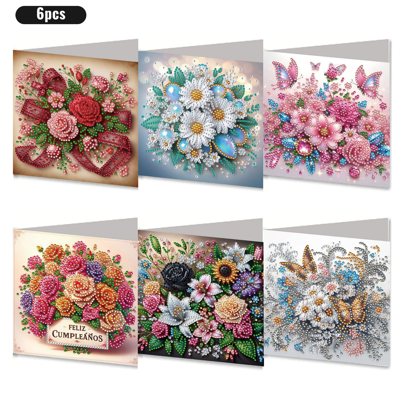 6Pcs DIY Diamond Painting Greeting Card - Flowers