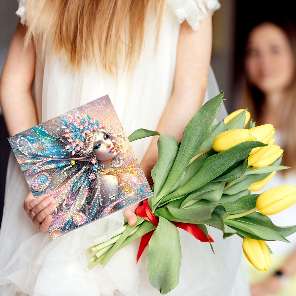 6Pcs DIY Diamond Painting Greeting Card - Girl