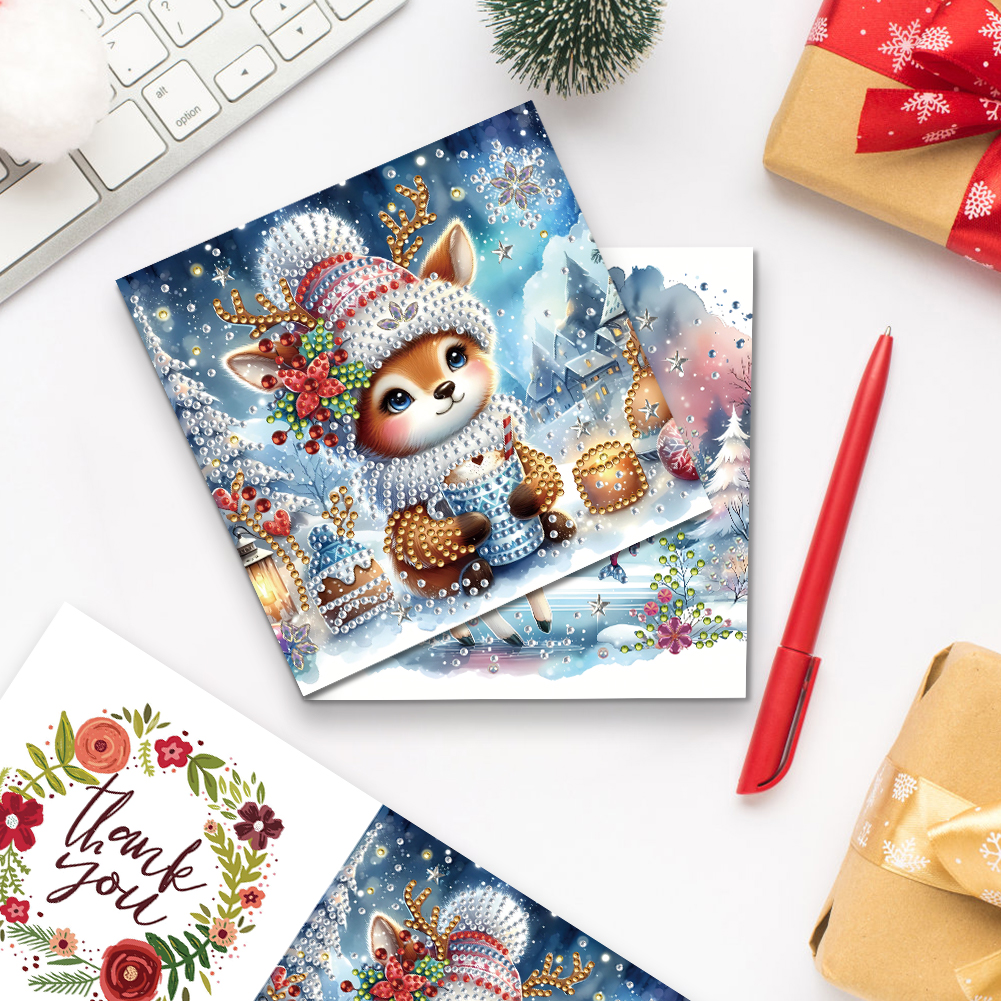 6Pcs DIY Diamond Painting Greeting Card - Christmas Winter Elk