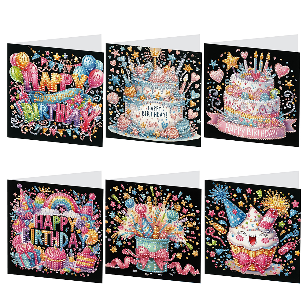 6Pcs DIY Diamond Painting Birthday Greeting Card - Birthday Cake