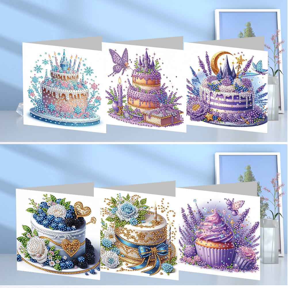 6Pcs DIY Diamond Painting Greeting Card - Cake