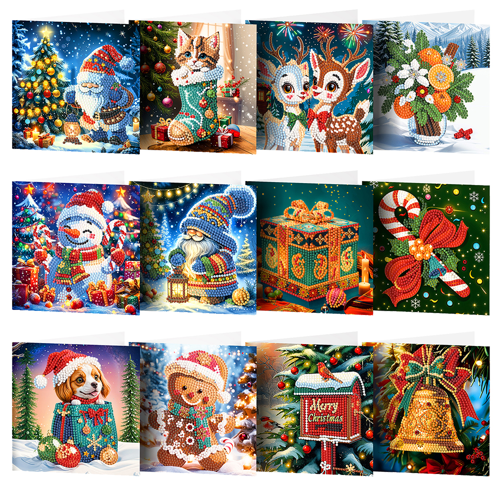 12Pcs DIY Diamond Painting Greeting Card - Christmas