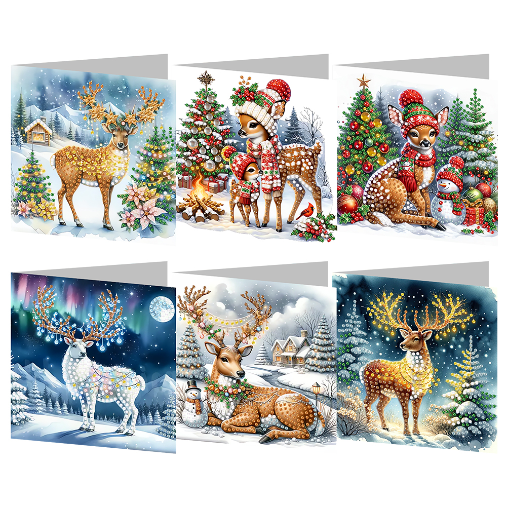 (Limited Stock)6Pcs DIY Diamond Painting Greeting Card - Christmas Reindeer