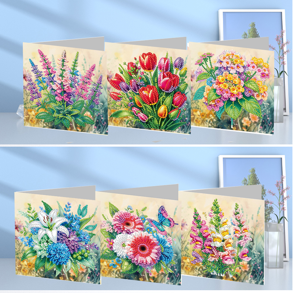 6Pcs DIY Diamond Painting Greeting Card - Flower