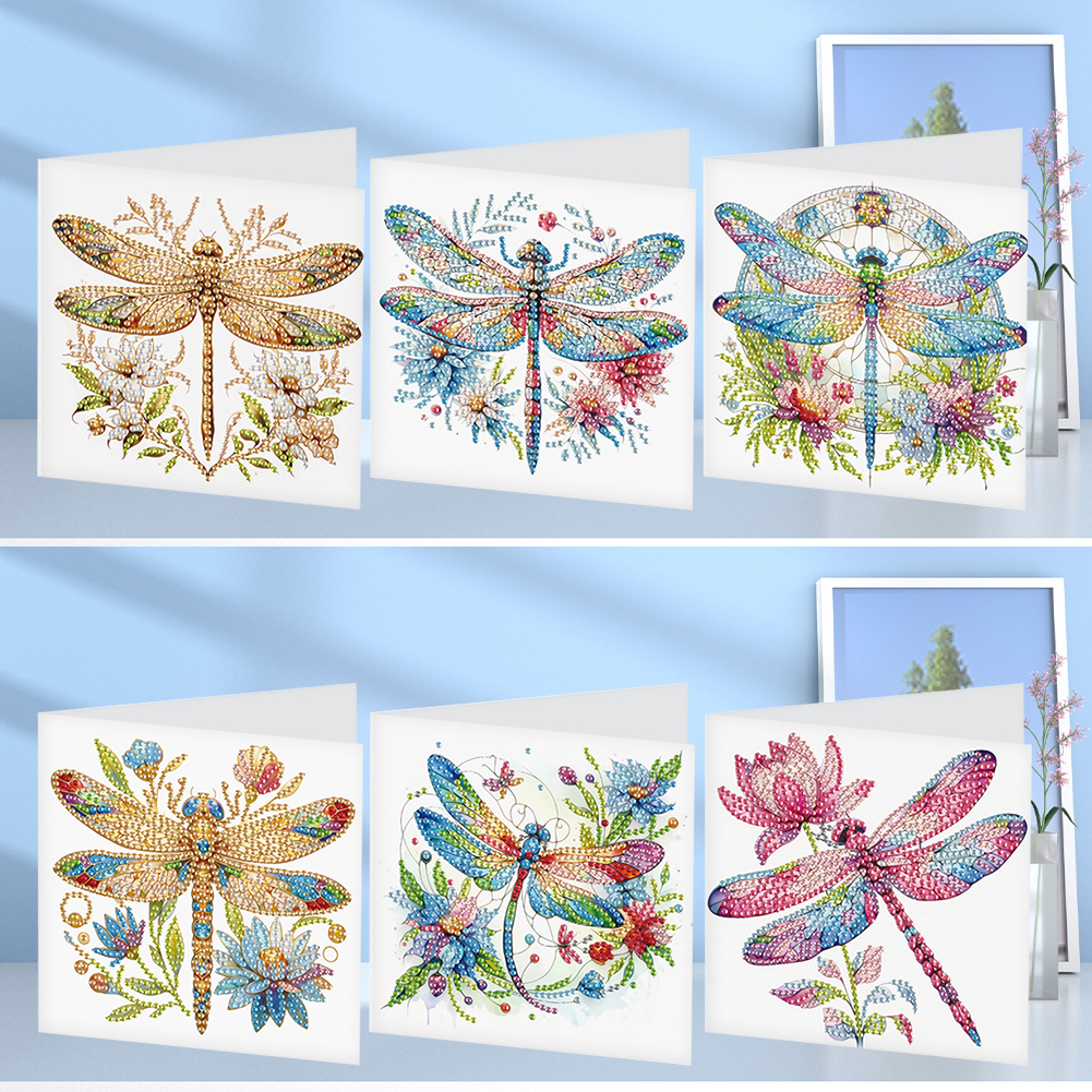 6Pcs DIY Diamond Painting Greeting Card - Dragonfly