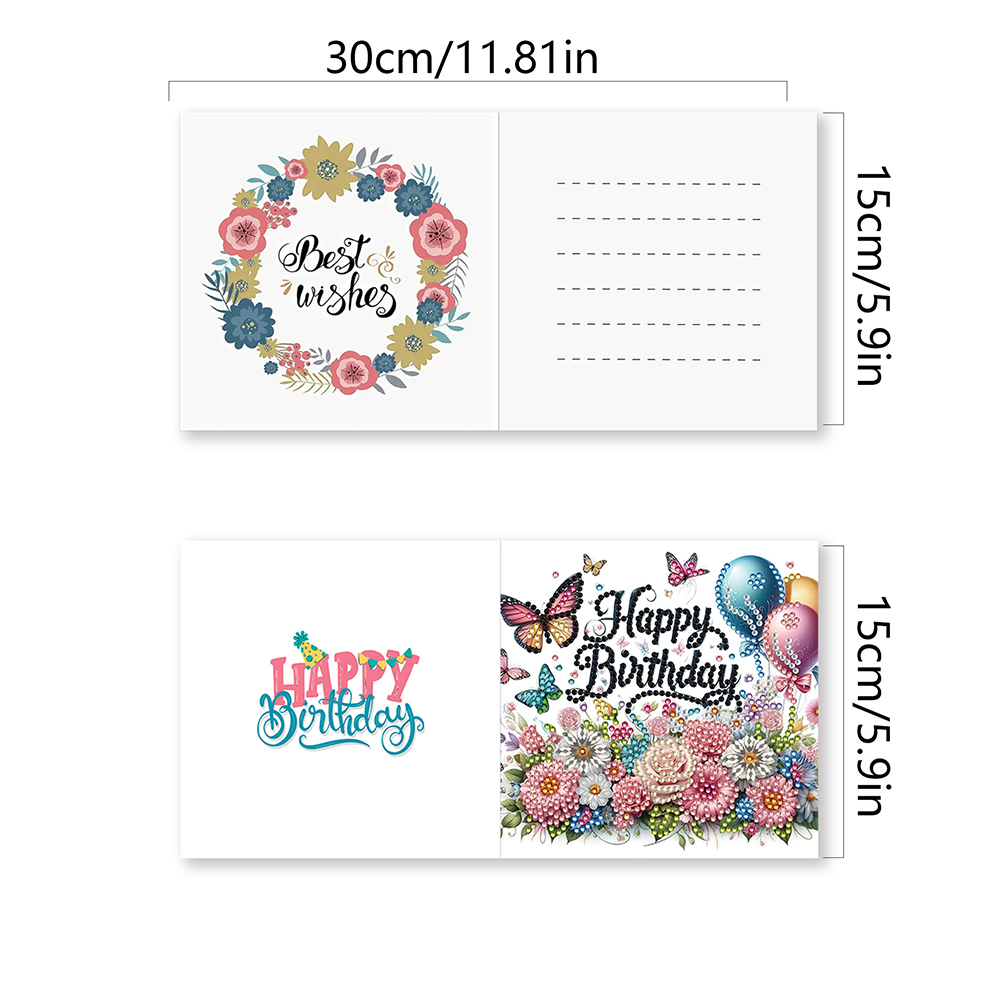 4Pcs DIY Diamond Painting Birthday Greeting Card - Birthday