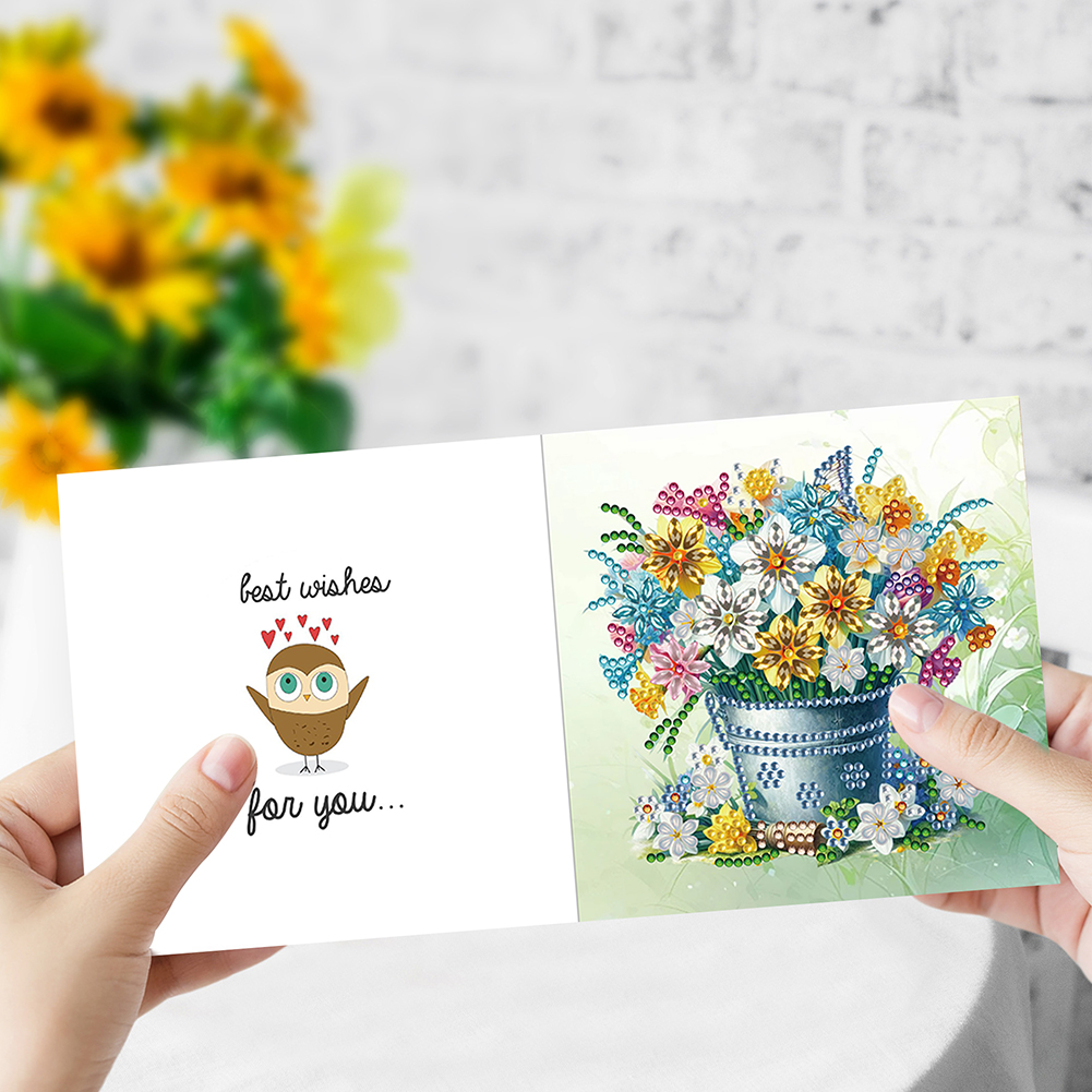 6Pcs DIY Diamond Painting Greeting Card - Flower Bucket