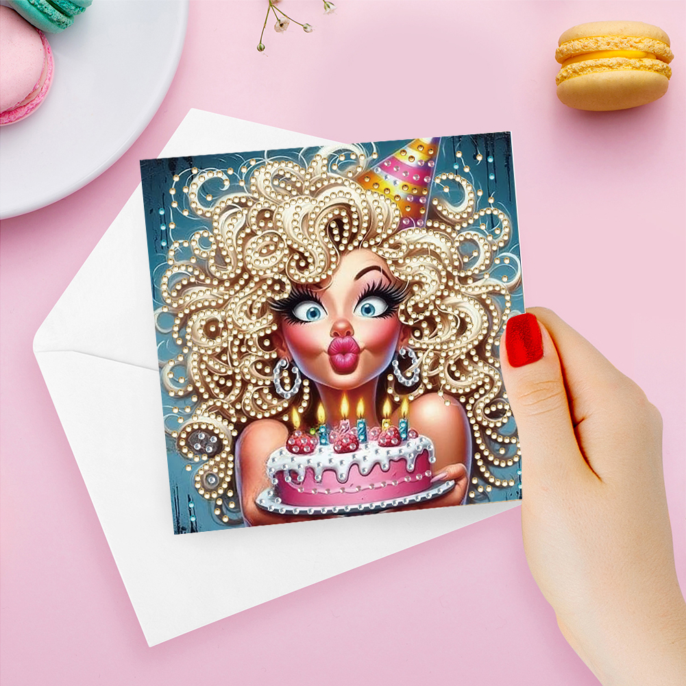 6Pcs DIY Diamond Painting Greeting Card - Birthday Beauty