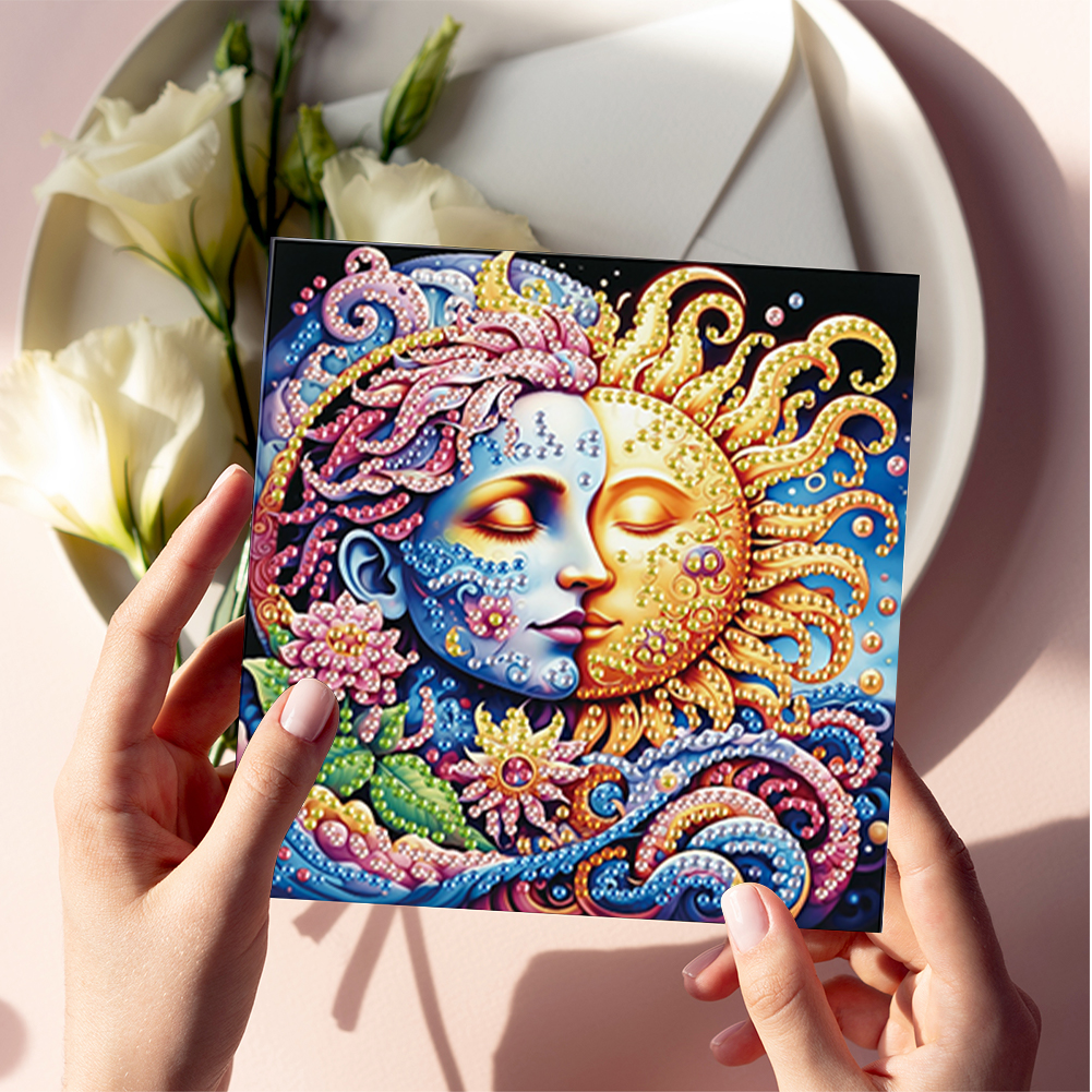 6Pcs DIY Diamond Painting Greeting Card - Sun Moon