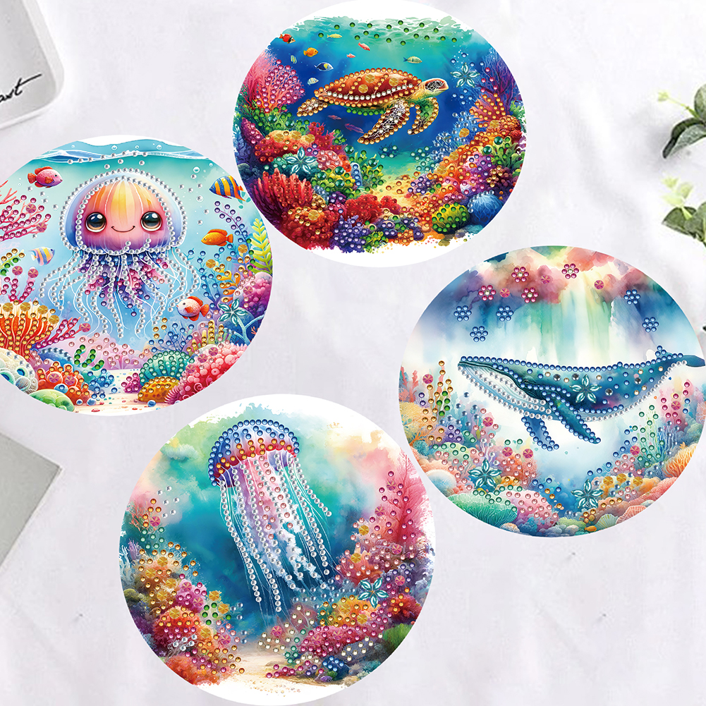 12Pcs DIY Diamond Painting Single-sided Greeting Card - Marine Animal