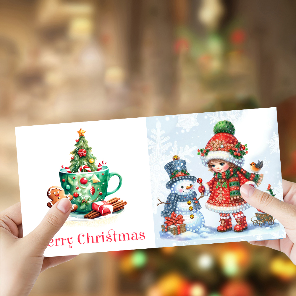 6Pcs DIY Diamond Painting Greeting Card - Snowman and Girl
