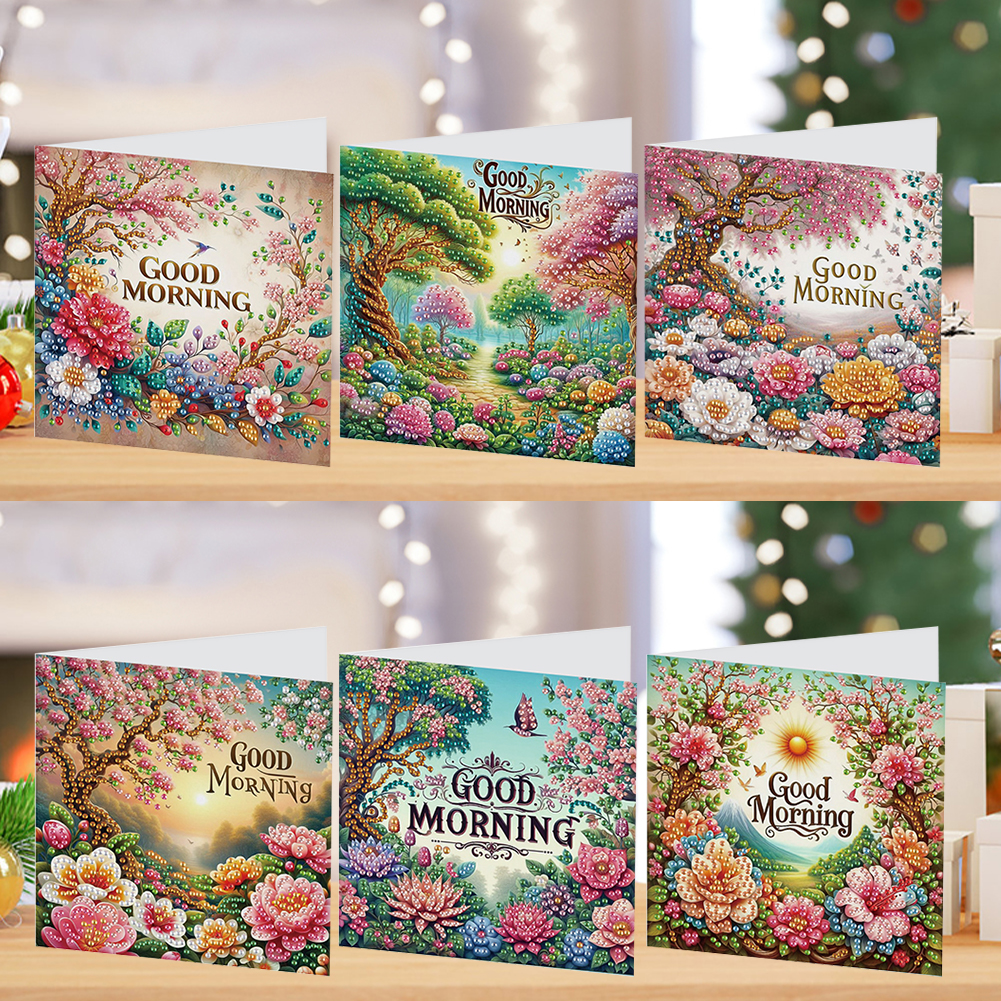 6Pcs DIY Diamond Painting Birthday Greeting Card - Good Morning Bouquet