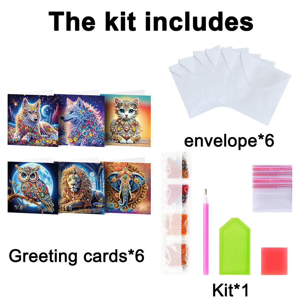 6Pcs DIY Diamond Painting Greeting Card - Animals