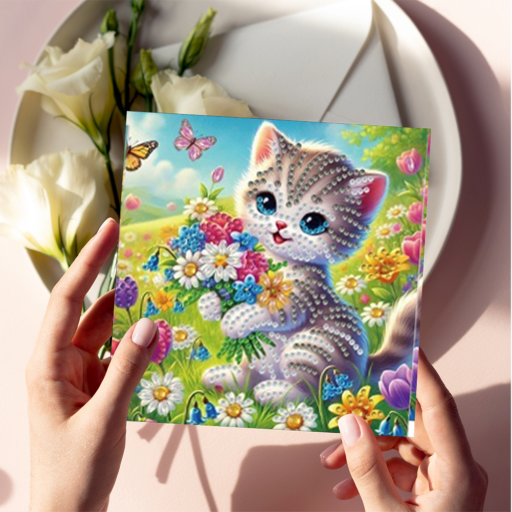 6Pcs DIY Diamond Painting Greeting Card - Cat