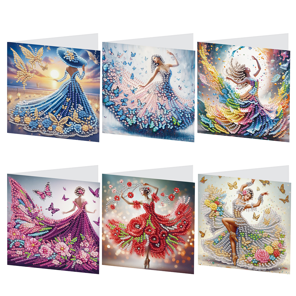 6Pcs DIY Diamond Painting Greeting Card - Dress Girl