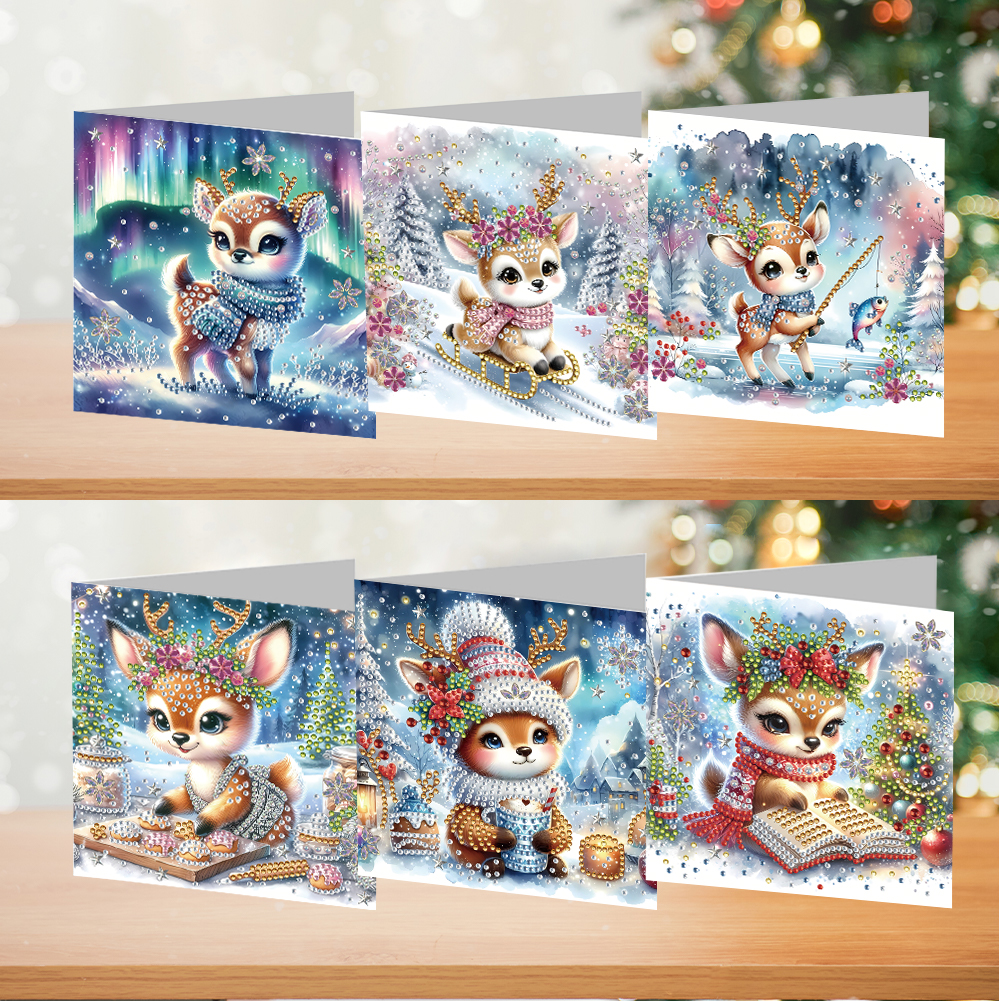 6Pcs DIY Diamond Painting Greeting Card - Christmas Winter Elk